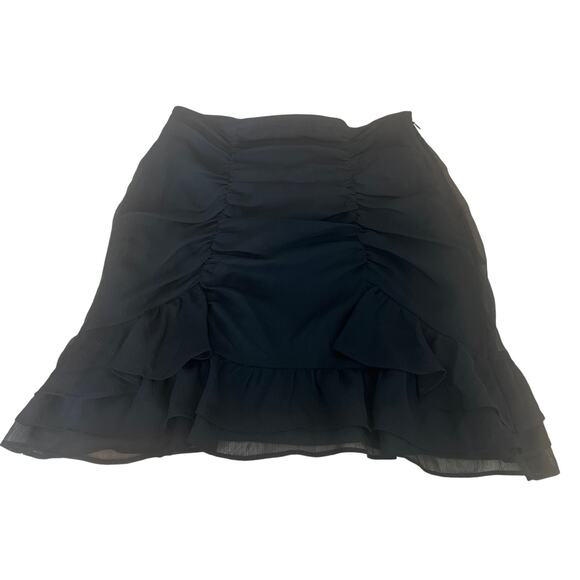 EXPRESS High Waisted Ruched Ruffle Mini Skirt - Black - Size 6 - Picture 1 of 7